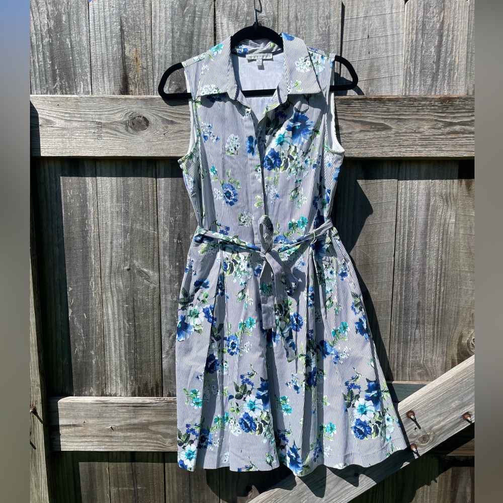 Sandra Darren Blue and Green Floral Dress Size 10